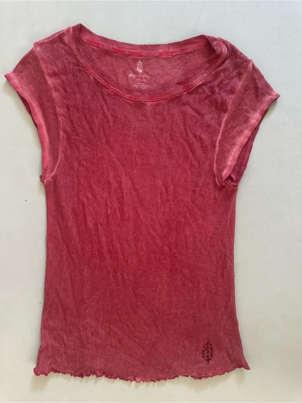 Free People Coral Pink Ribbed Lettuce-Edge Tank